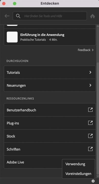 Verwenden des Entdecken-Bedienfelds