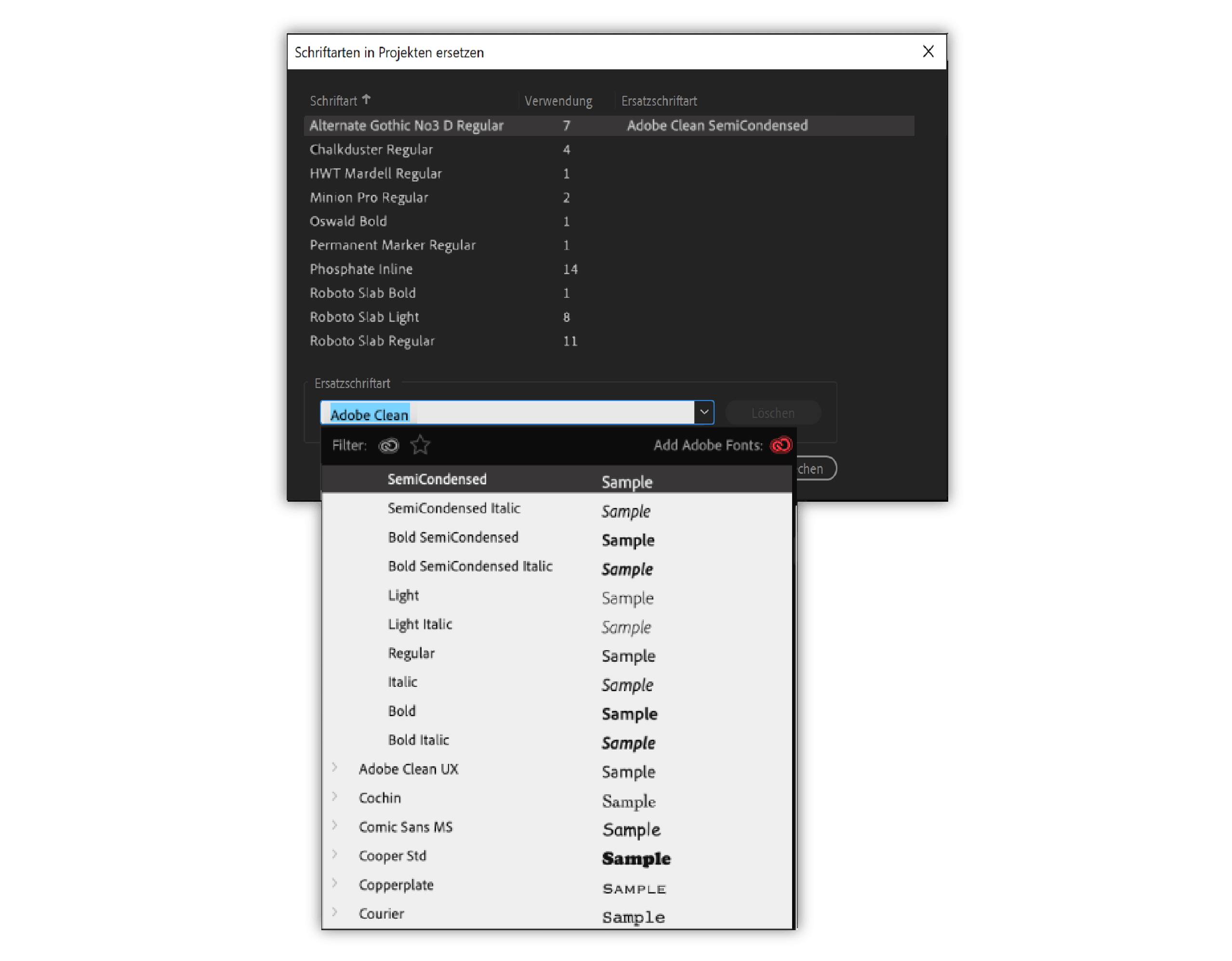 Fonts in Projekten ersetzen