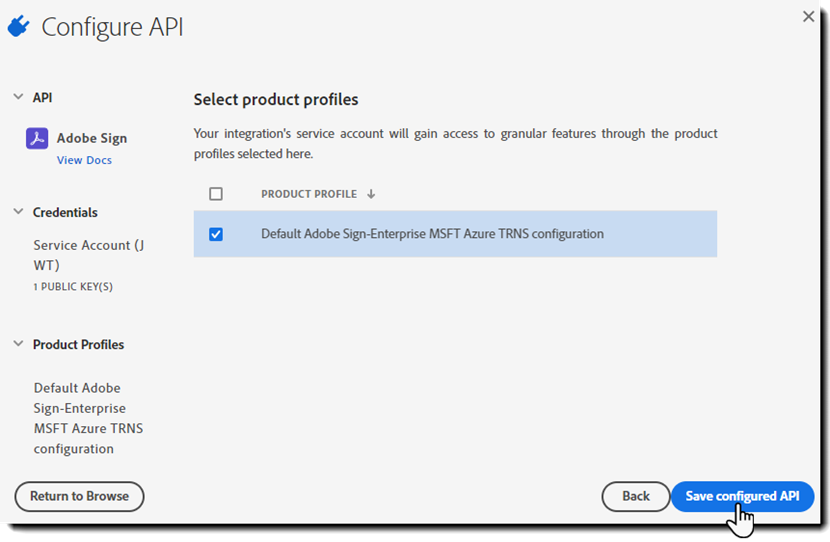 Konfigurierte API speichern