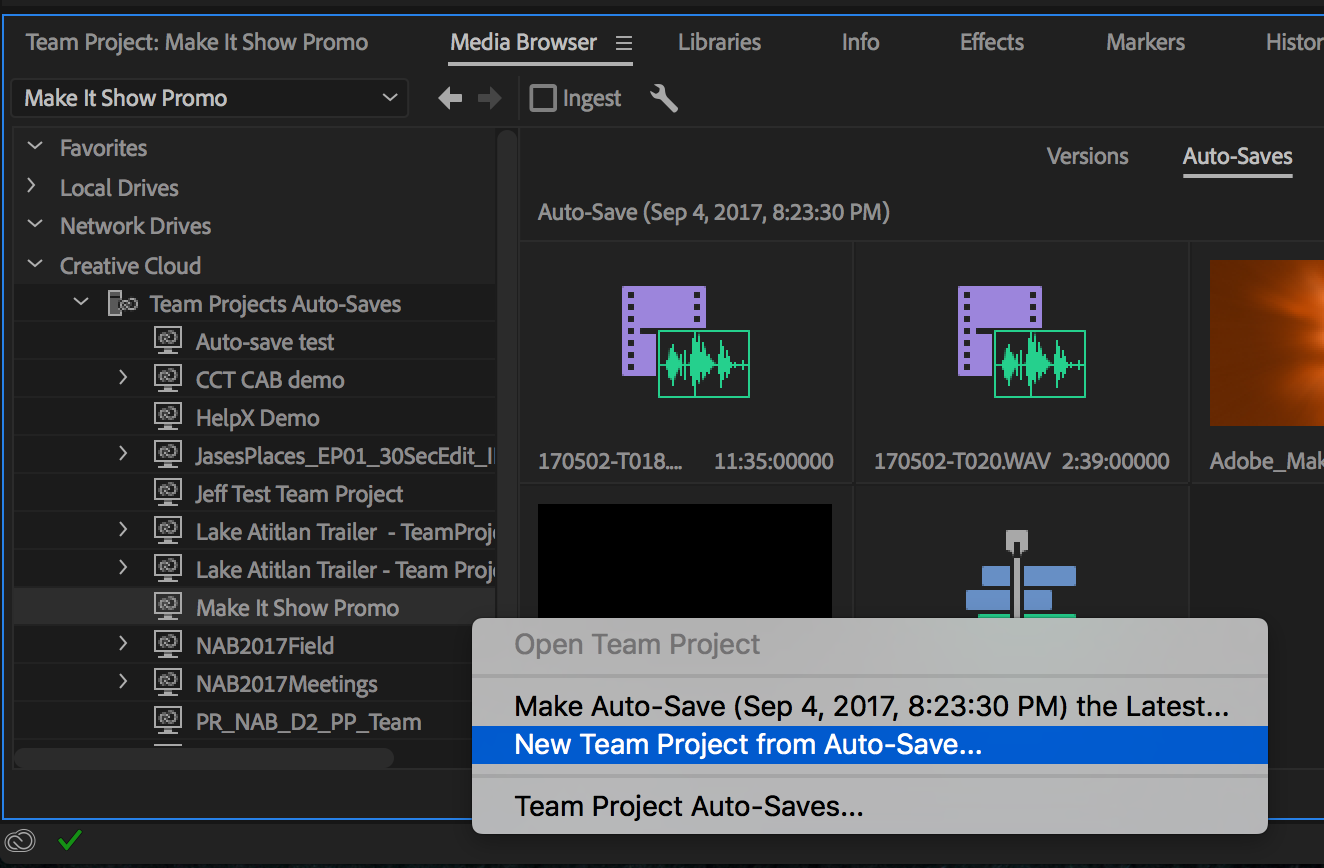 Neues Team-Projekt aus automatischer Speicherung ...