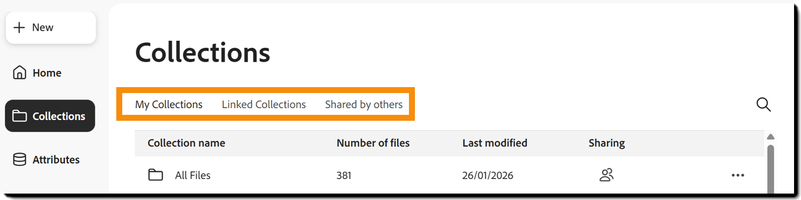 The Documents page with the Collections links highlighted.