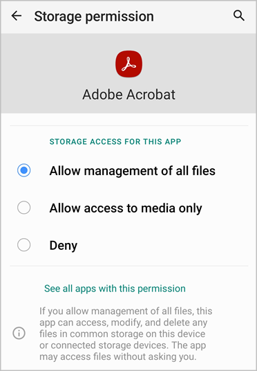 New Device Storage Permissions In Acrobat Reader App For Android New Device Storage Permissions In Acrobat Reader App For Android