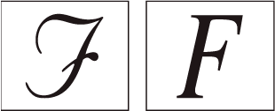 如果該字元為特殊字型 (左),則將無法套用替代字型 (右)。 如果該字元為特殊字型 (左),則將無法套用替代字型 (右)。
