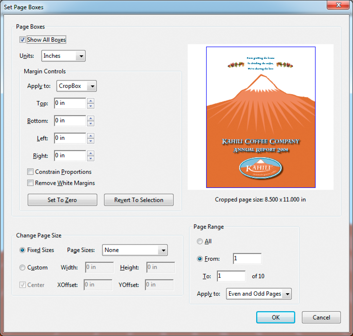 Set Page Boxes dialog box Set Page Boxes dialog box