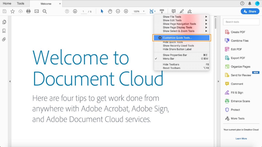 adobe acrobat pro remove toolbar