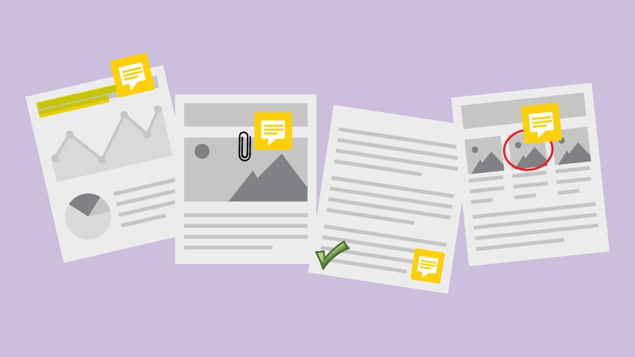 Four documents with various markup icons Four documents with various markup icons