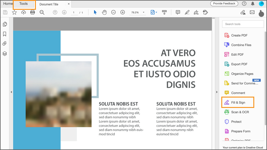 adobe sign and fill show up on different pages