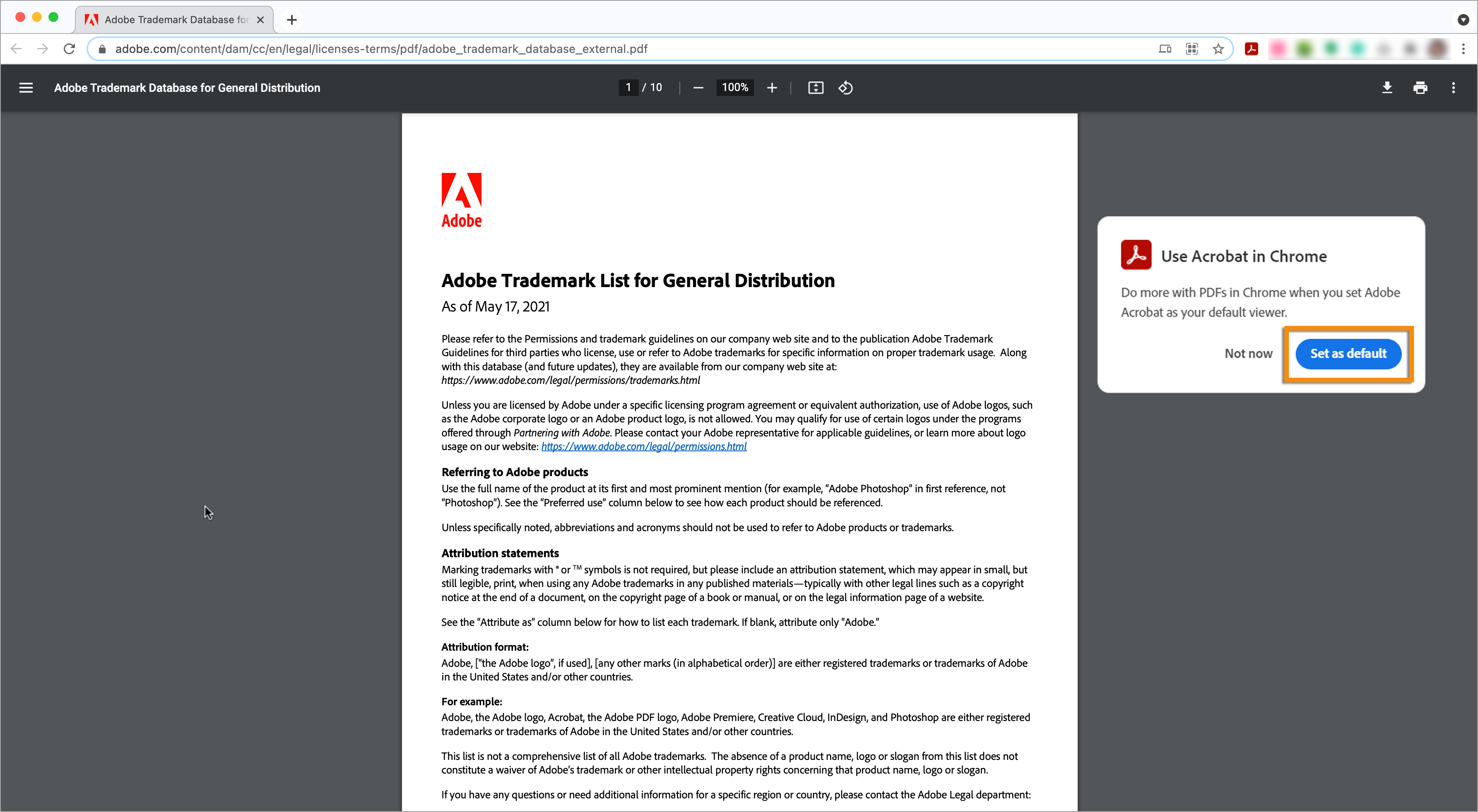 Set Acrobat viewer as default