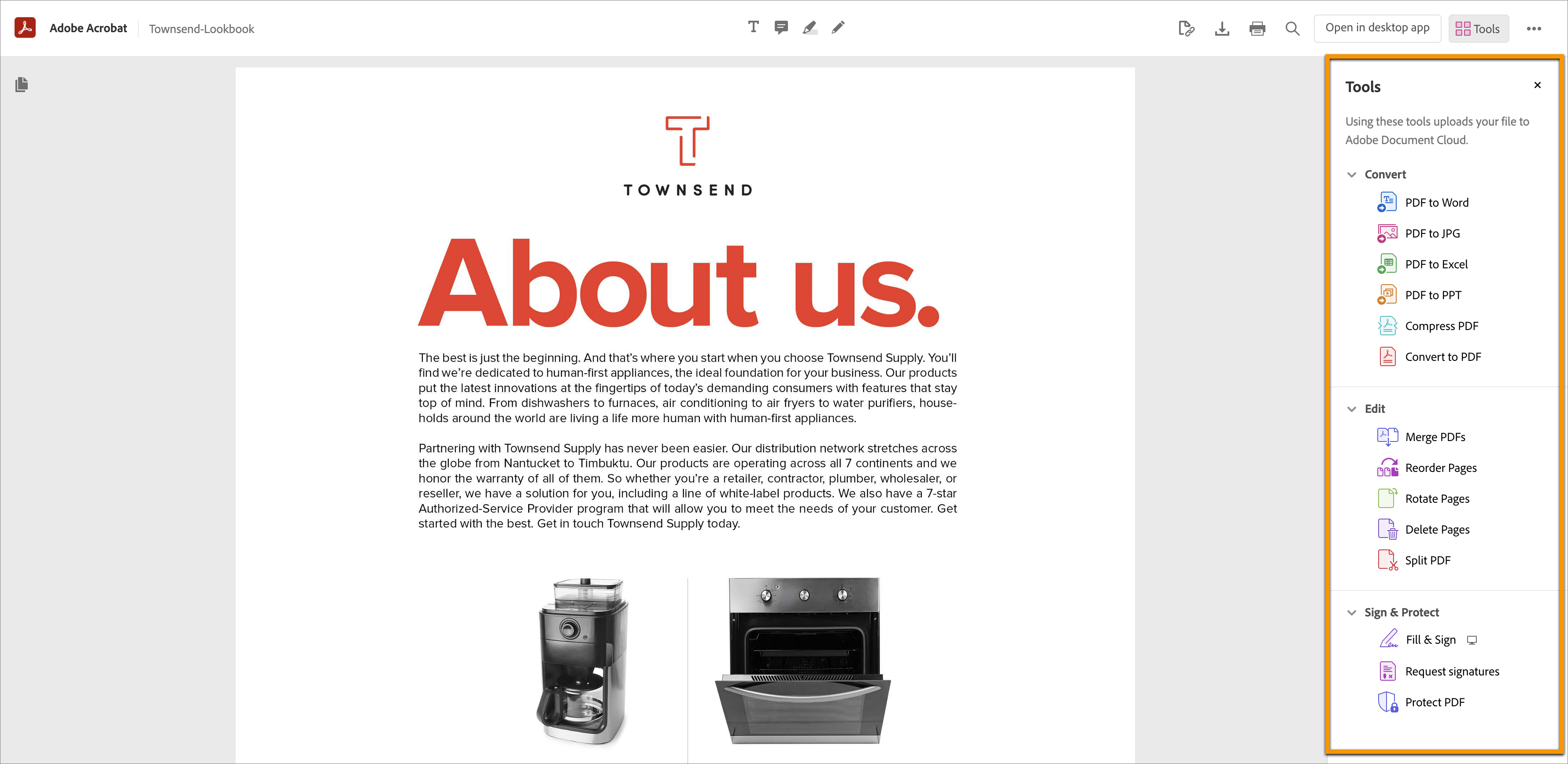 Microsoft Edge 中的 Acrobat 在线工具