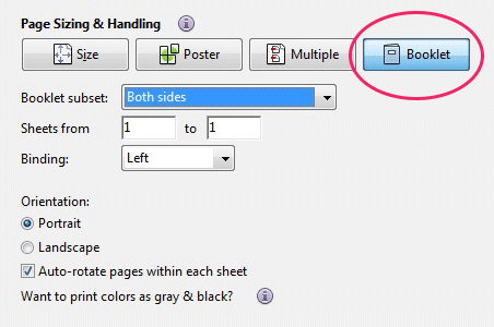 Print booklets using Acrobat or Reader