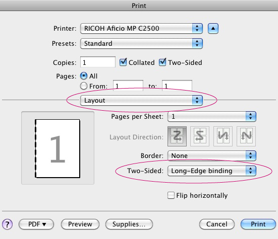 how to make sure not printing double sided on mac word