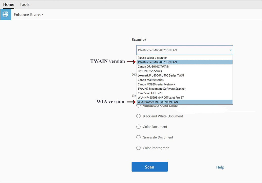 Open hp printer software to scan