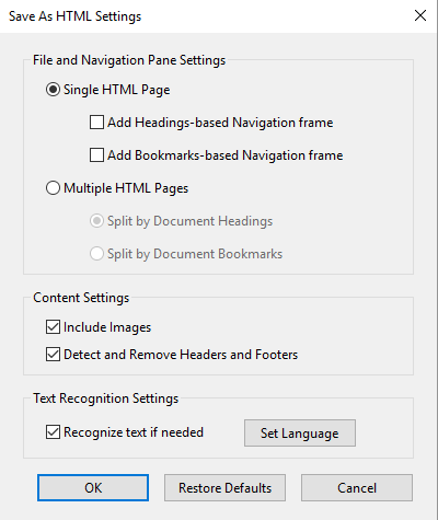 File format options for PDF export, Adobe Acrobat