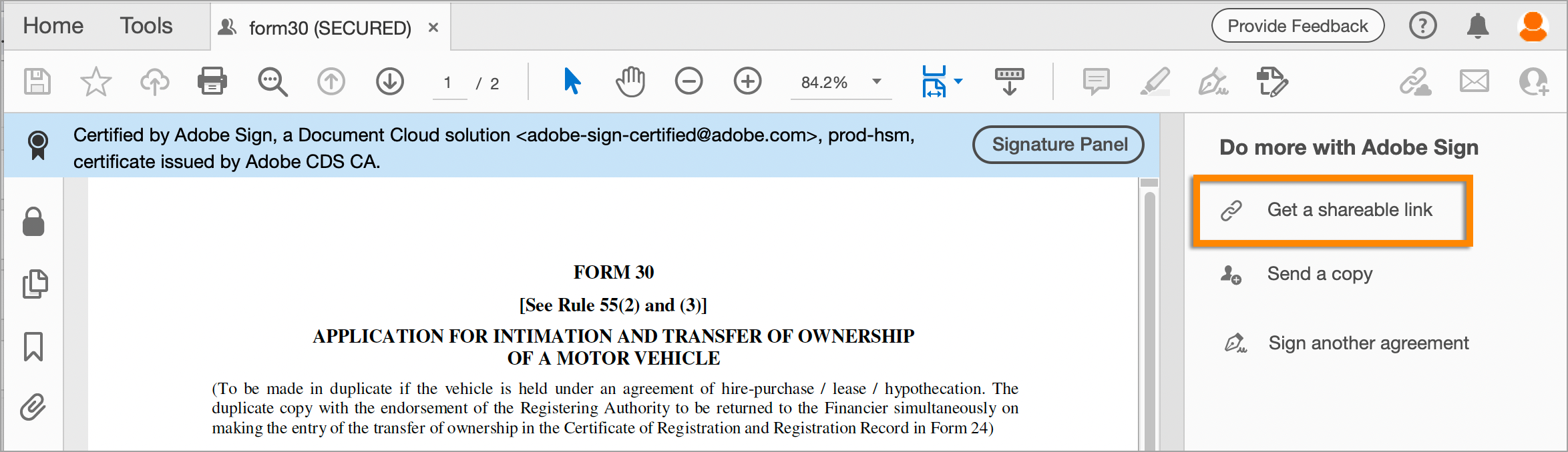 Click get a shareable link