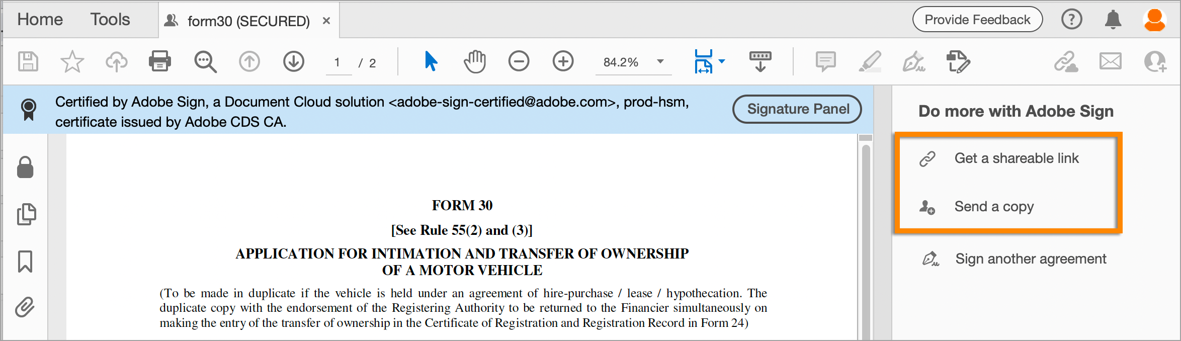 Share the secured document