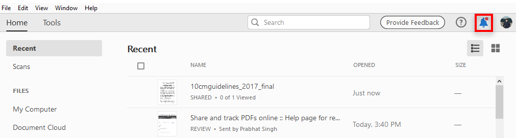Notifications in Acrobat Notifications in Acrobat