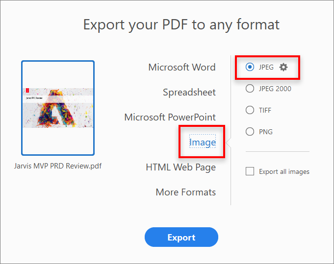 can you convert pdf to jpg in adobe reader