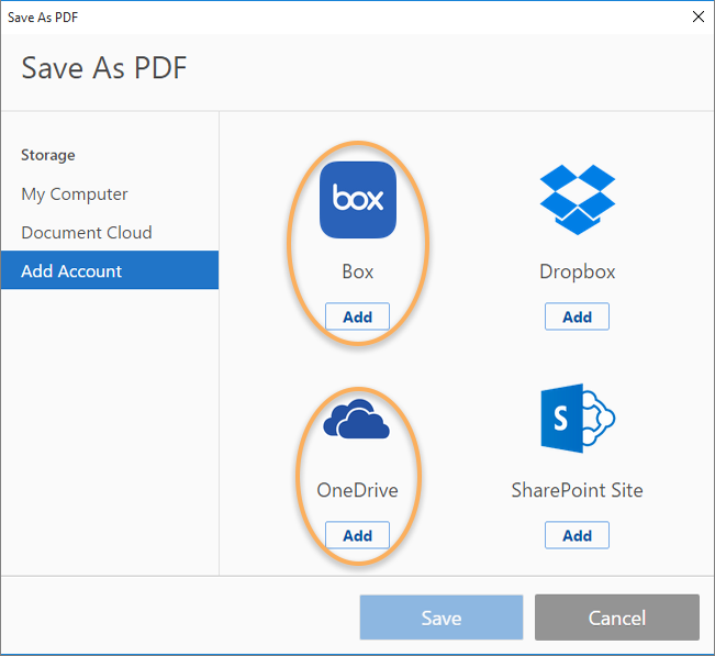 Box and OneDrive connectors in a custom open/save dialog