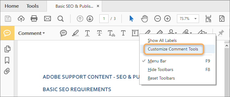 Customize the Comment toolbar