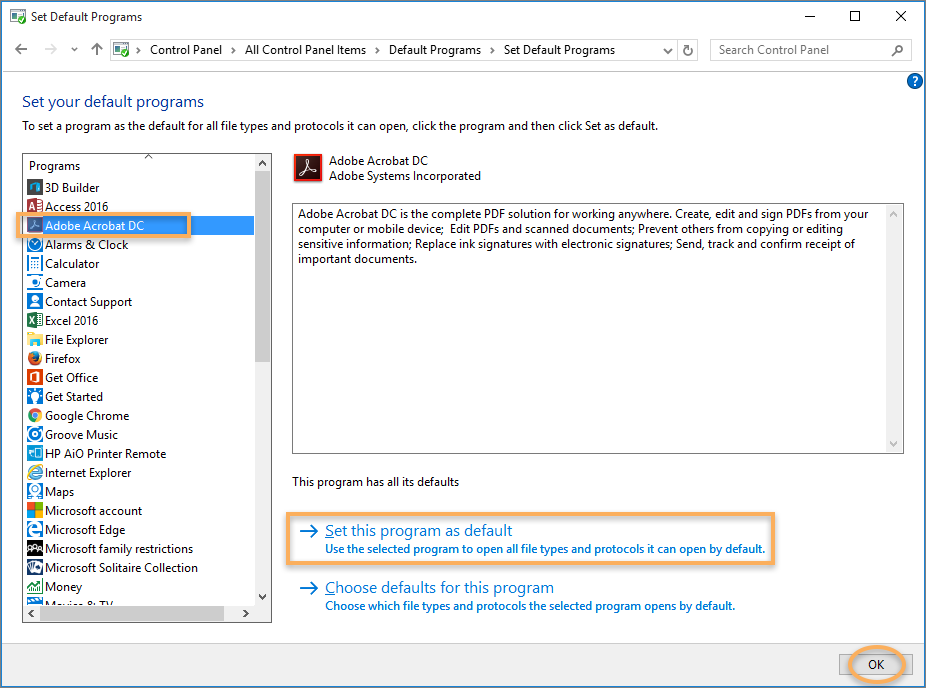 Set this program as default dialog box
