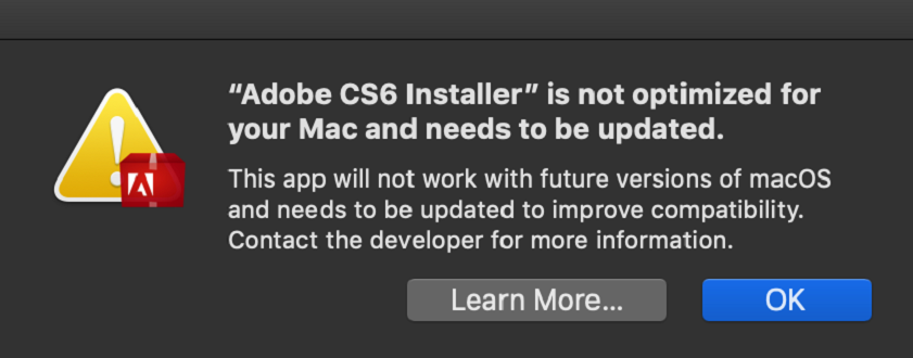 Warning - installer not optimized for your Mac