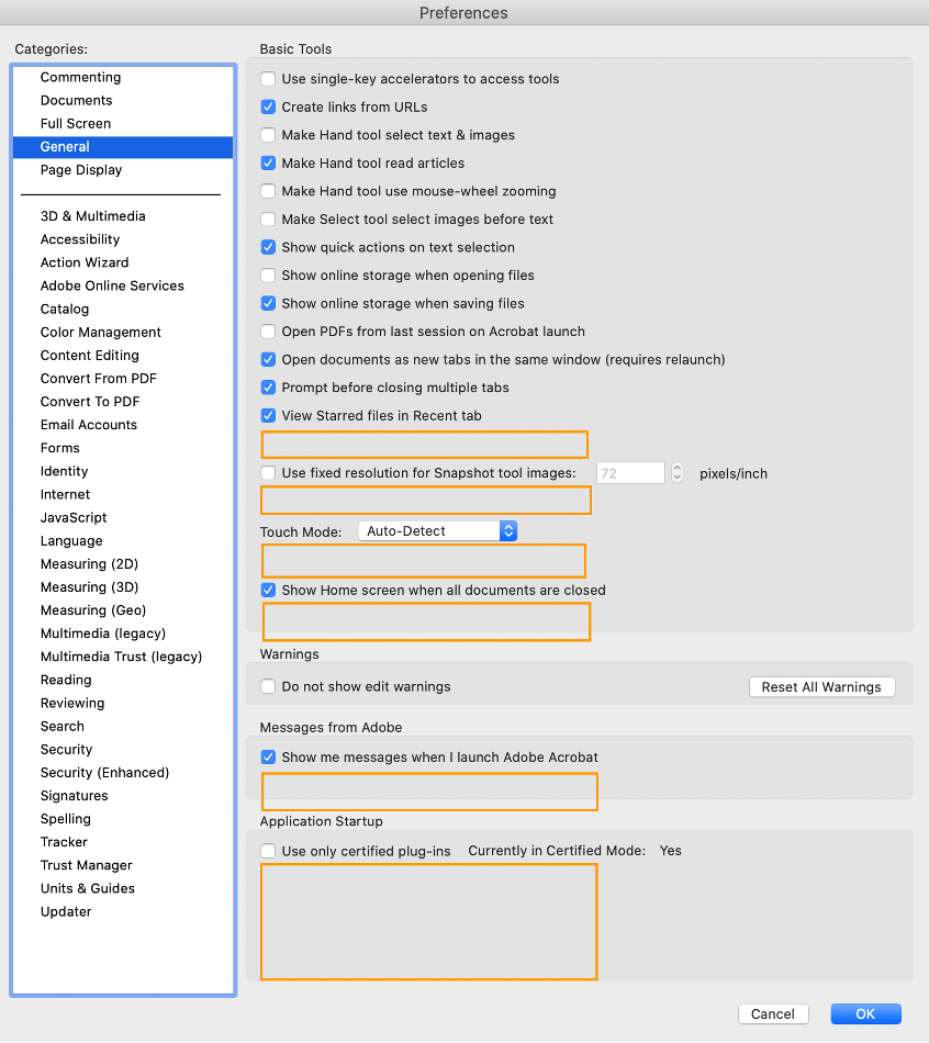 General Preferences dialog on macOS