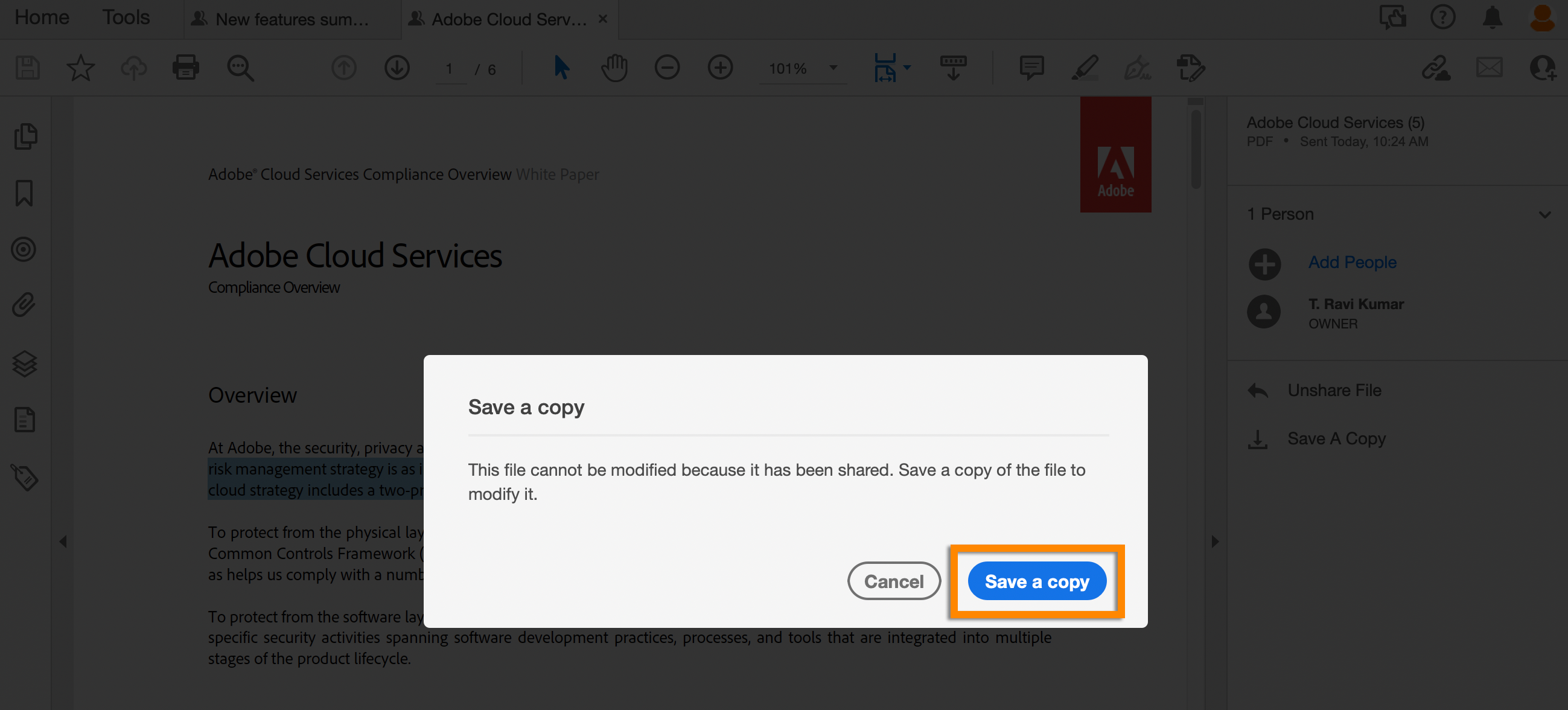 Save a copy to modify the file