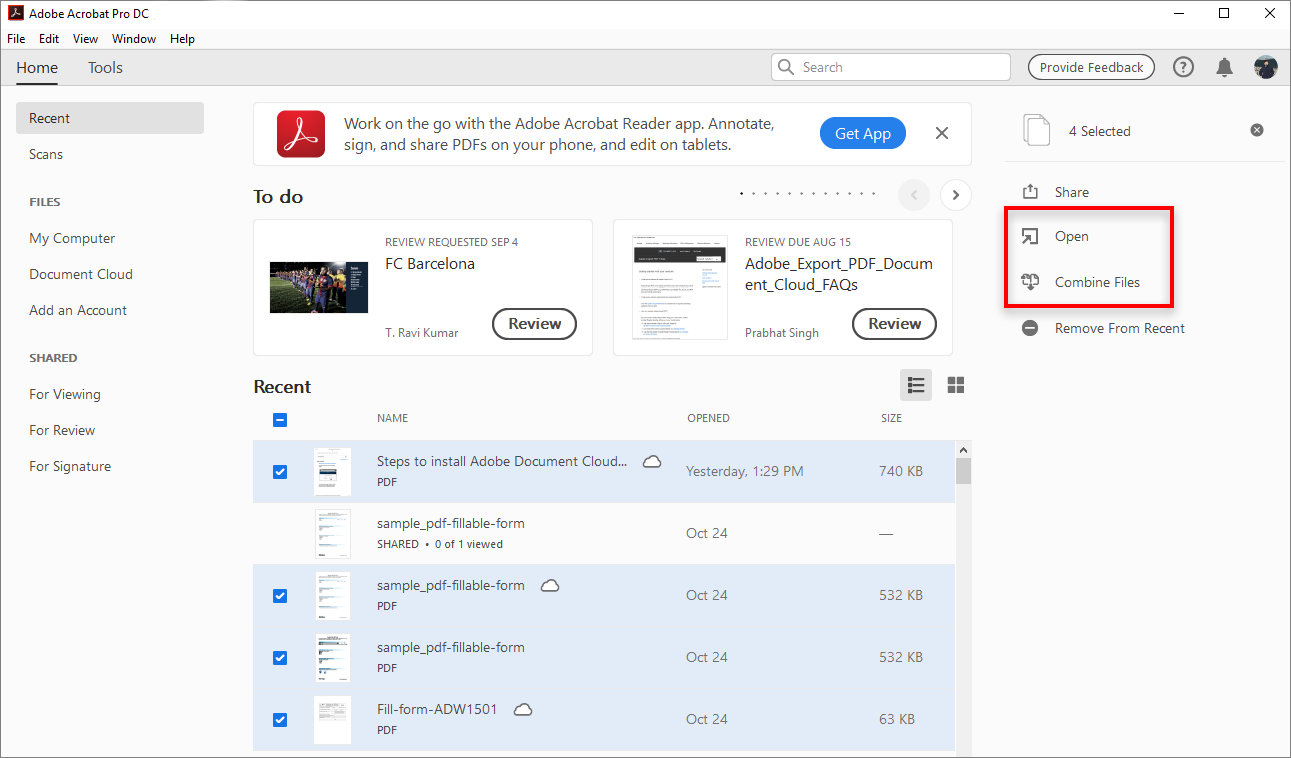Combine files from the context pane