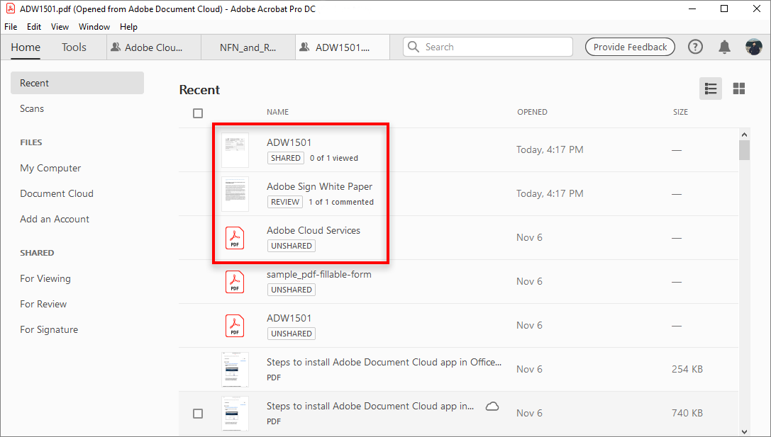 Labels to distinguish files in the recent list