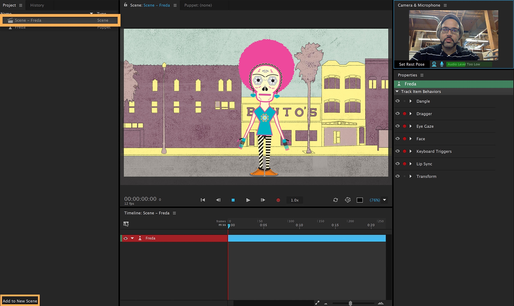 Skeleton file is imported into Animator,  and skeleton figure is added to a new scene. 