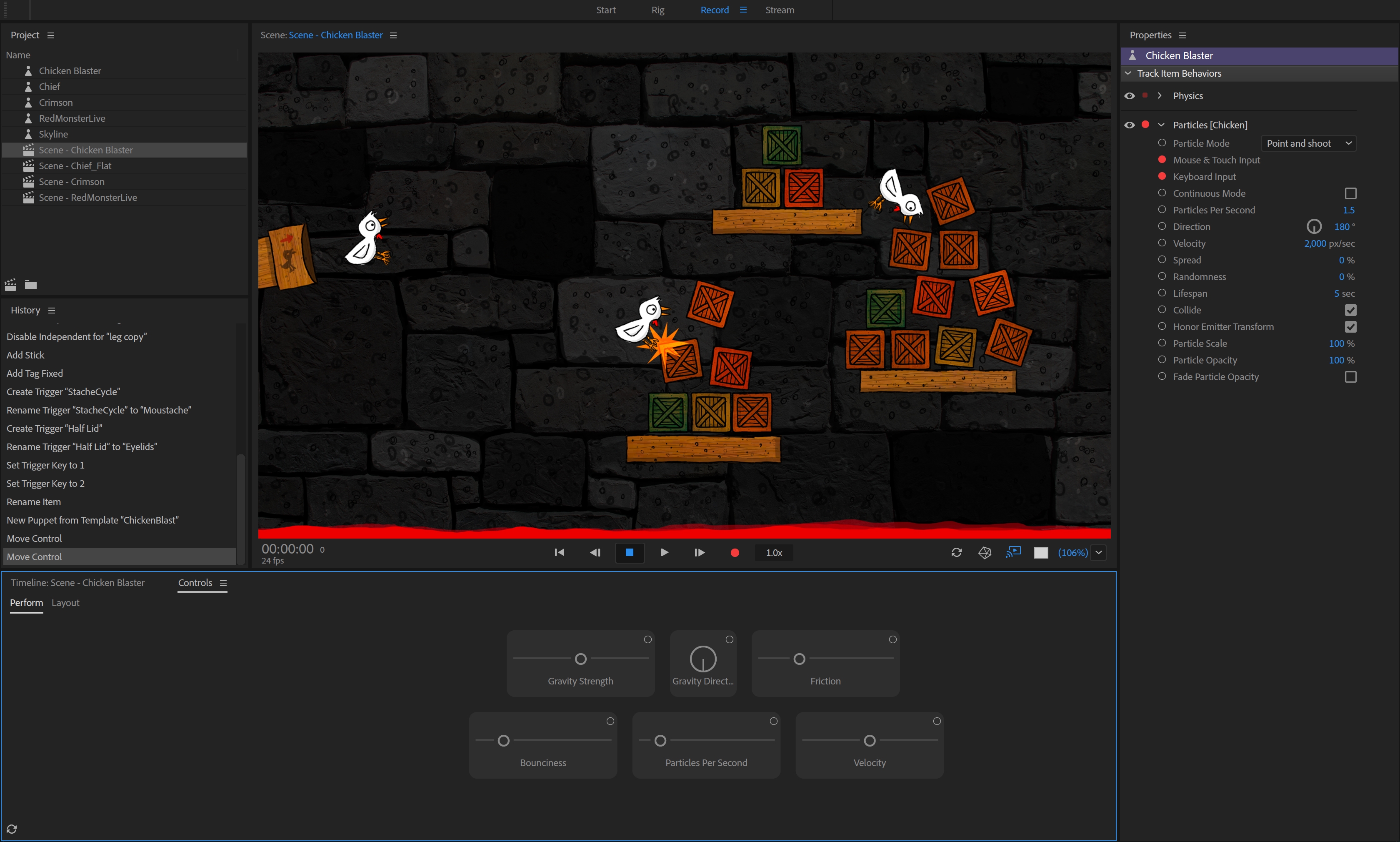 Particles collide in a project