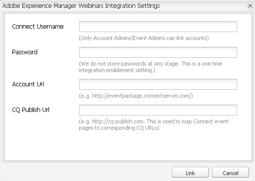 Configurations of AEM Webinars Integration package