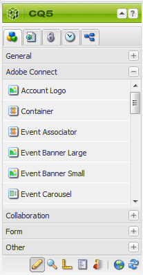 Adobe Connect components available in the Adobe AEM sidekick