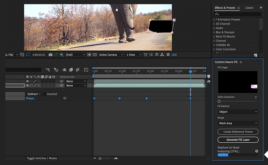 The Analyzing percentage indicator and Rendering progress bar at the bottom right show progression of the hole being filled. The Analyzing percentage indicator and Rendering progress bar at the bottom right show progression of the hole being filled.