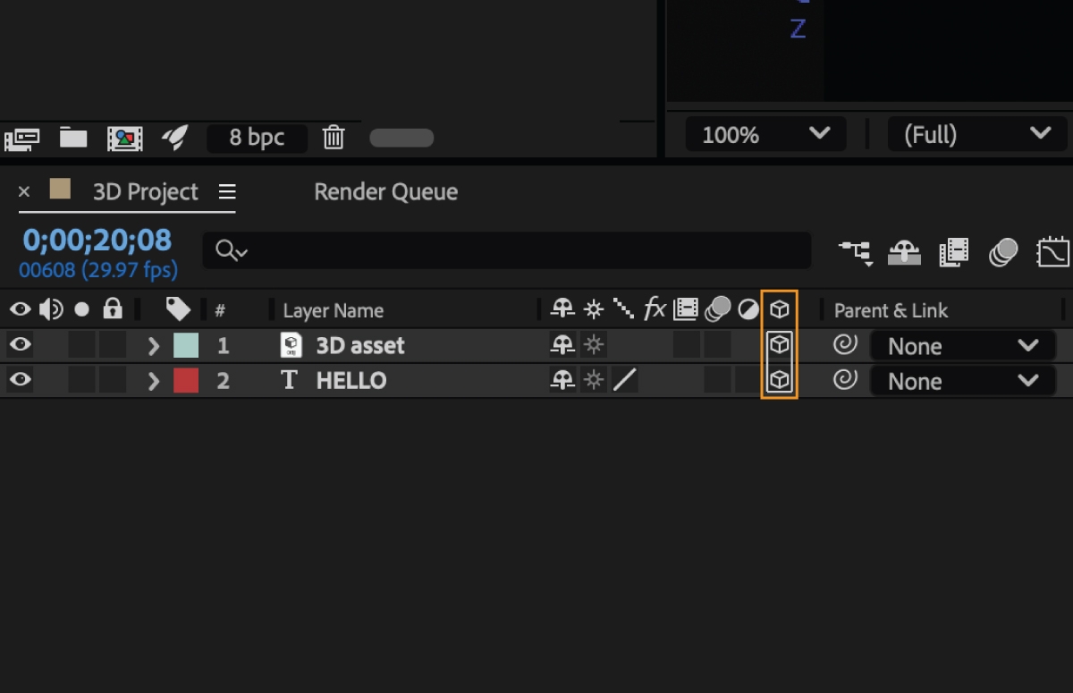 Modify materials properties of a 3D layer