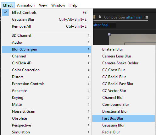 After Effects でのブラー シャープエフェクトの適用