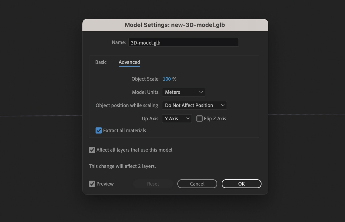 Import and add 3D models to your composition (Beta)