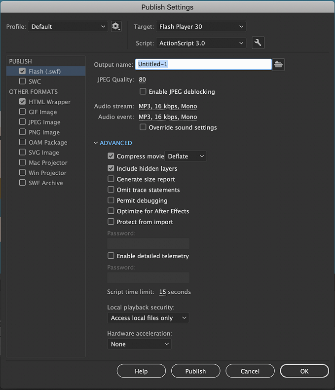 Specify Publish Settings For Animate