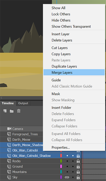 Merge layers in timeline