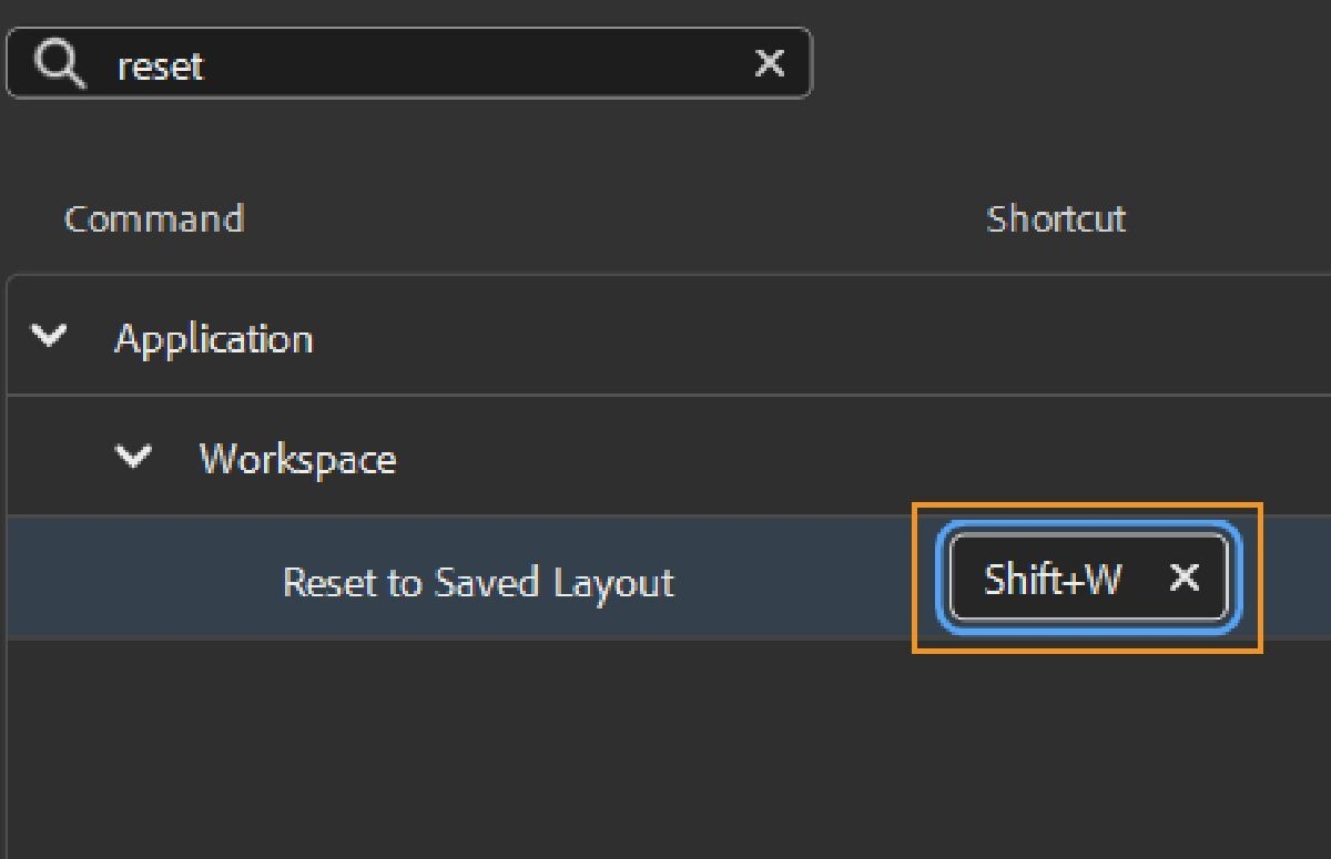Keyboard Shortcuts panel in Adobe Bridge