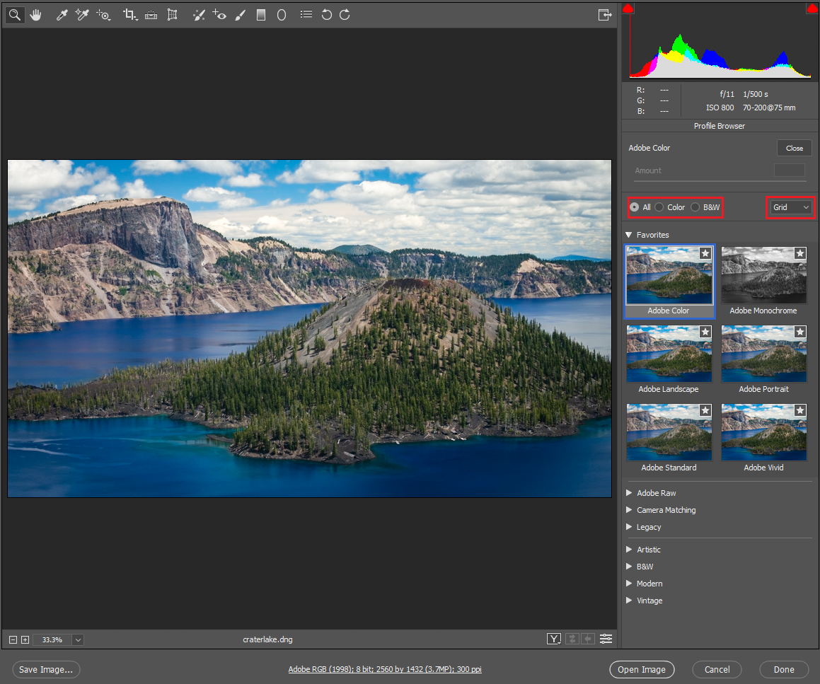 Adobe Camera Raw でのカメラに合わせたカラーレンダリングの調整