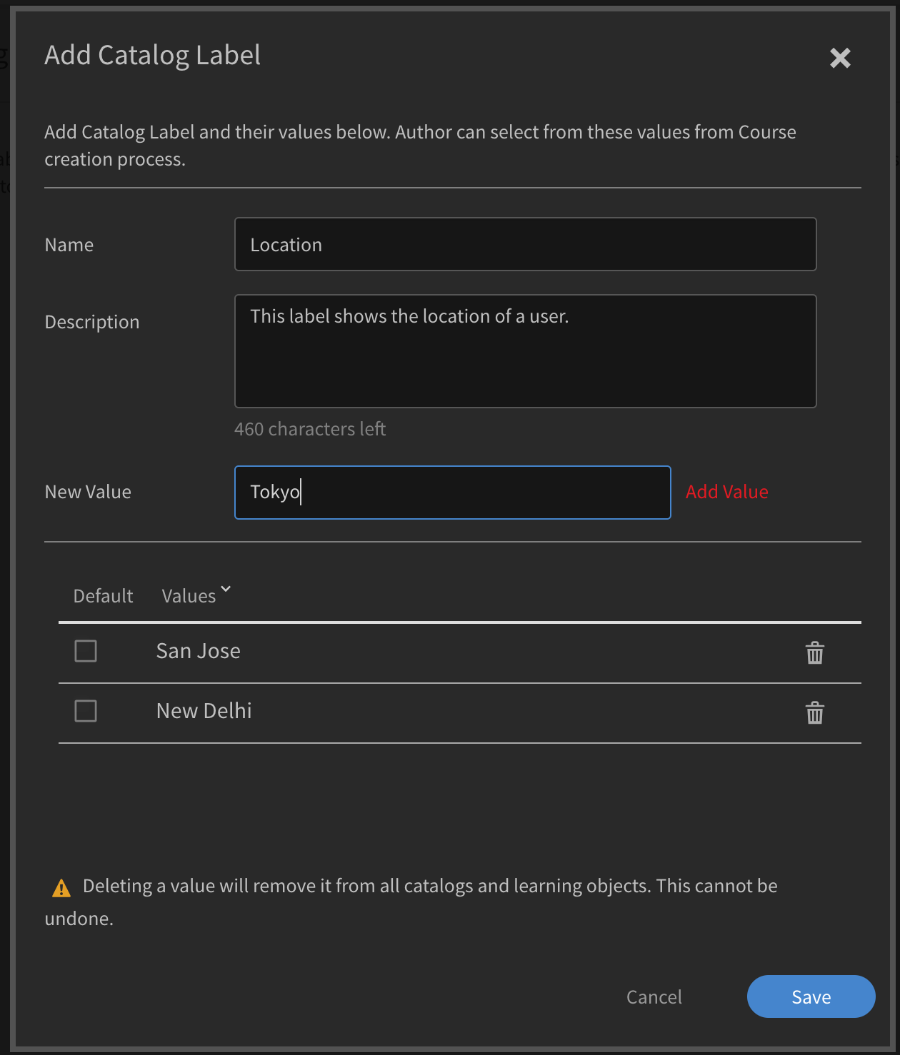 Catalog labels