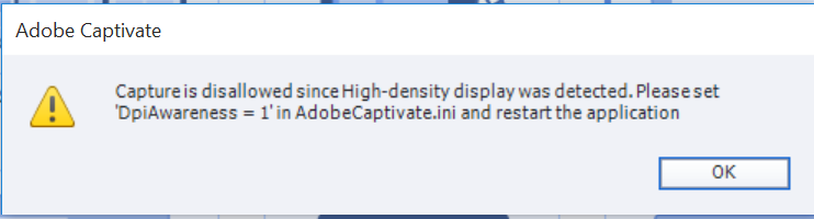 Error message while trying to record on high DPI monitors