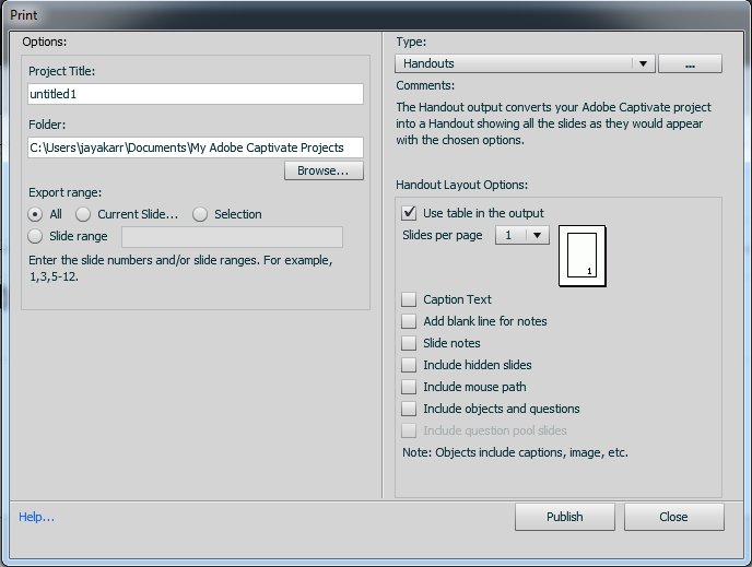 Publishing Adobe Captivate projects to Microsoft Word