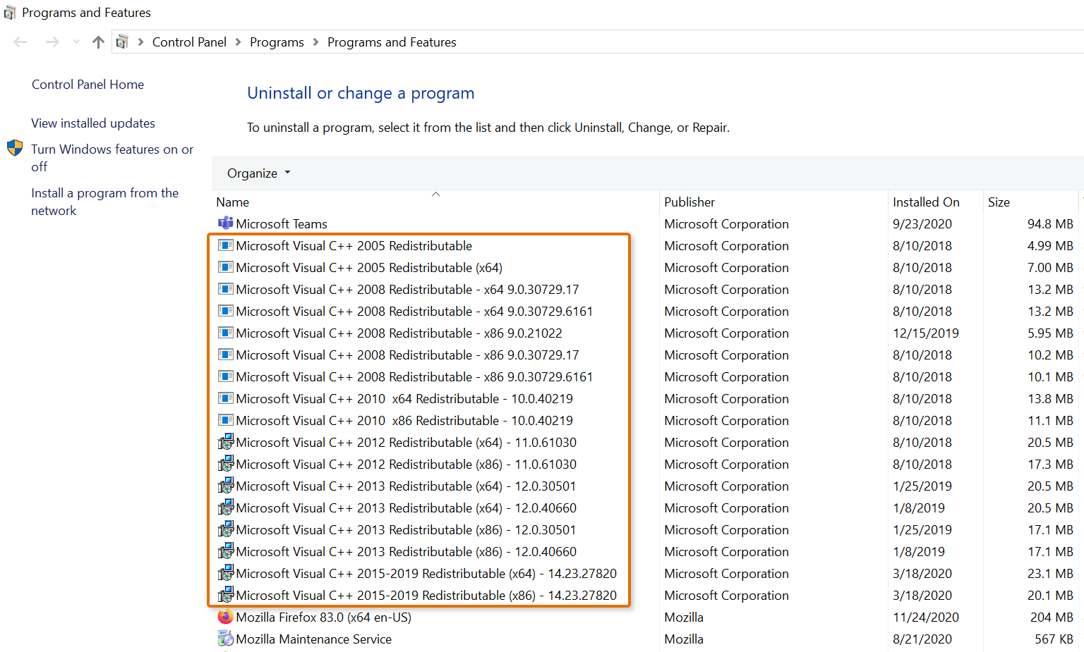 visual c++ redistributable packages