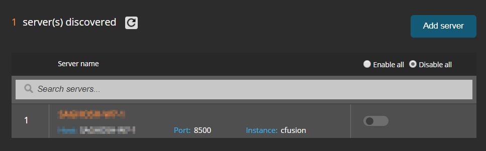 Servers discovered Servers discovered