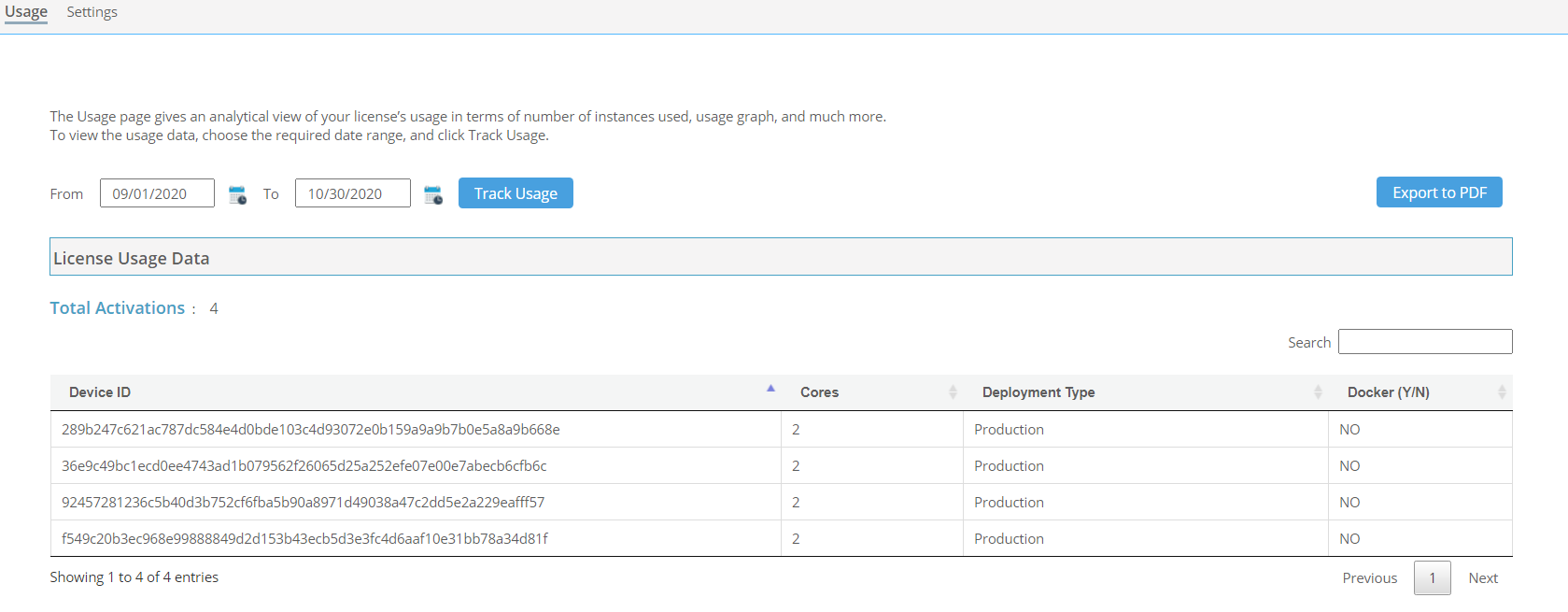 Track usage Track usage