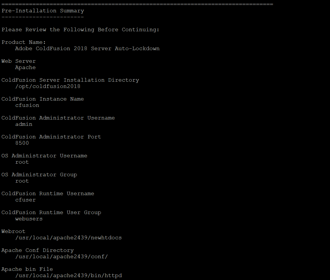 ColdFusion サーバーの自動ロックダウンのインストール