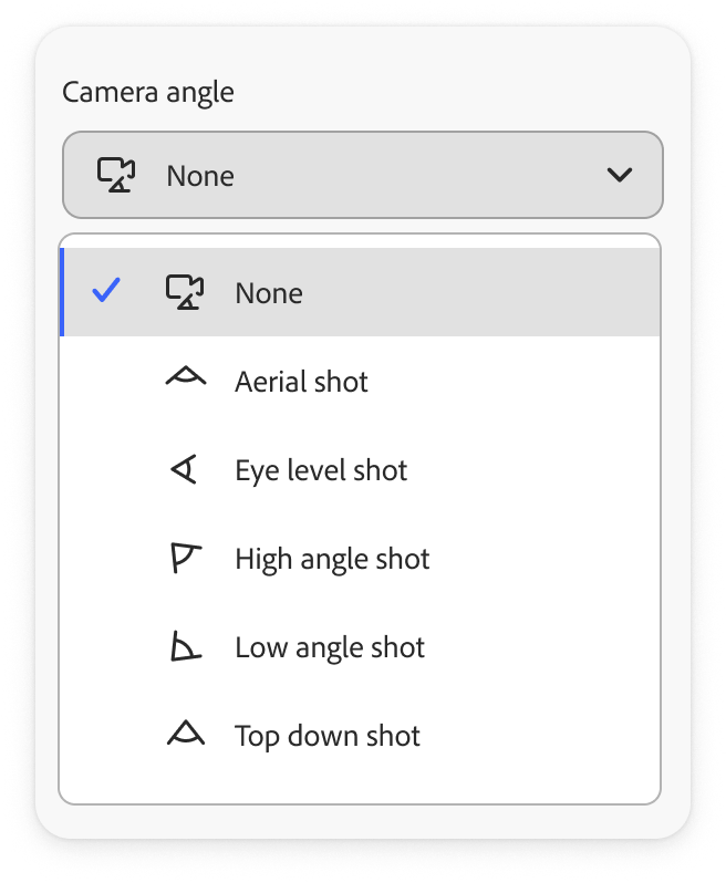 Camera angle dropdown menu