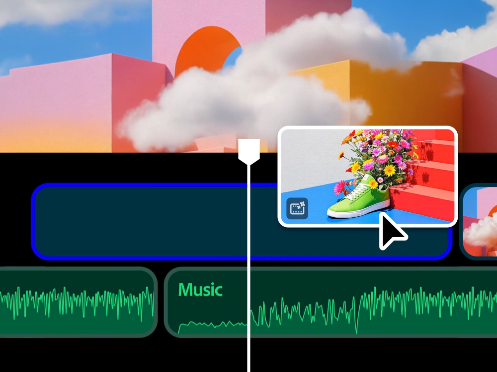 Premiere Pro timeline with generated video clips